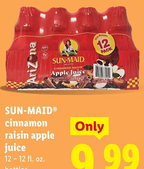 SUN-MAID cinnamon raisin apple juice at Lidl