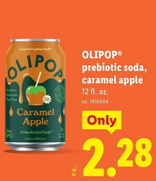 OLIPOP® prebiotic soda, caramel apple at Lidl