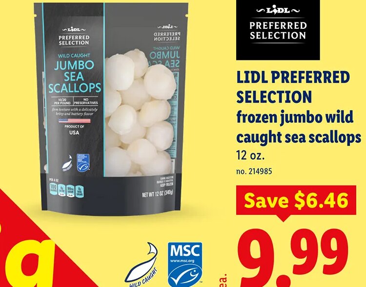 LIDL PREFERRED SELECTION frozen jumbo wild caught sea scallops