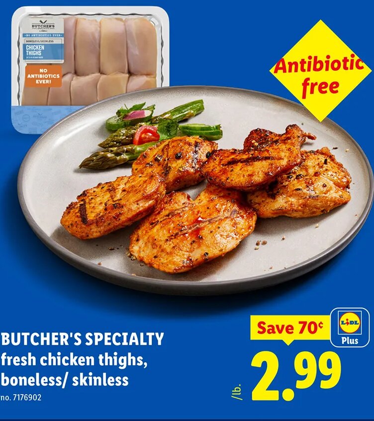 BUTCHER'S SPECIALTY fresh chicken thighs, boneless/ skinless