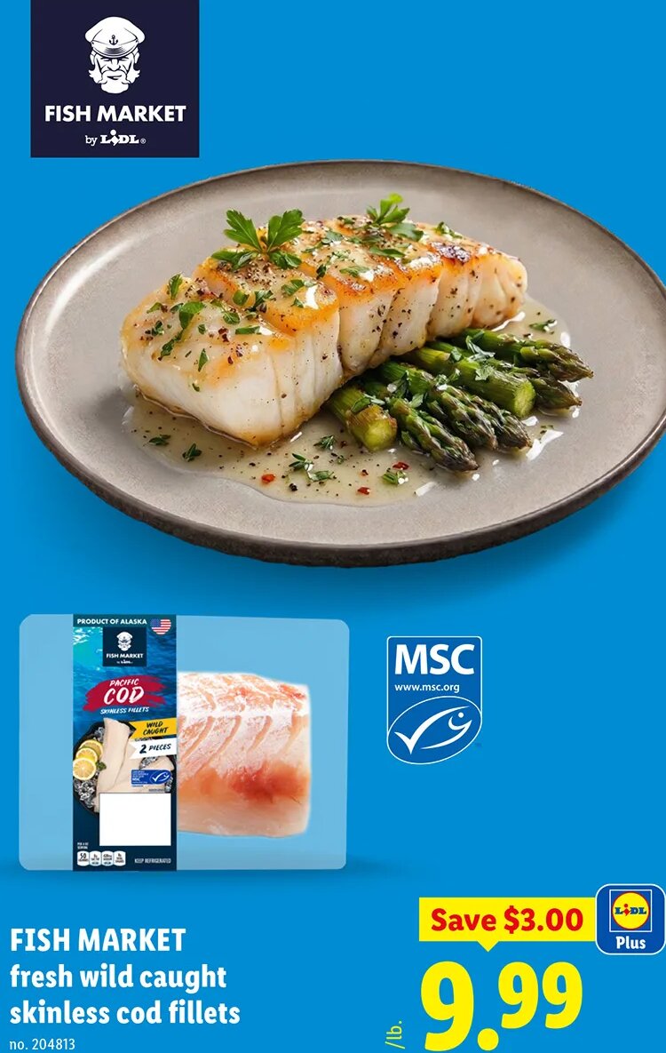 FISH MARKET fresh wild caught skinless cod fillets