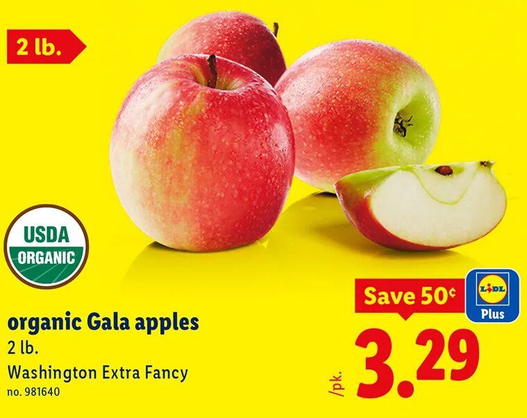 organic Gala apples at Lidl