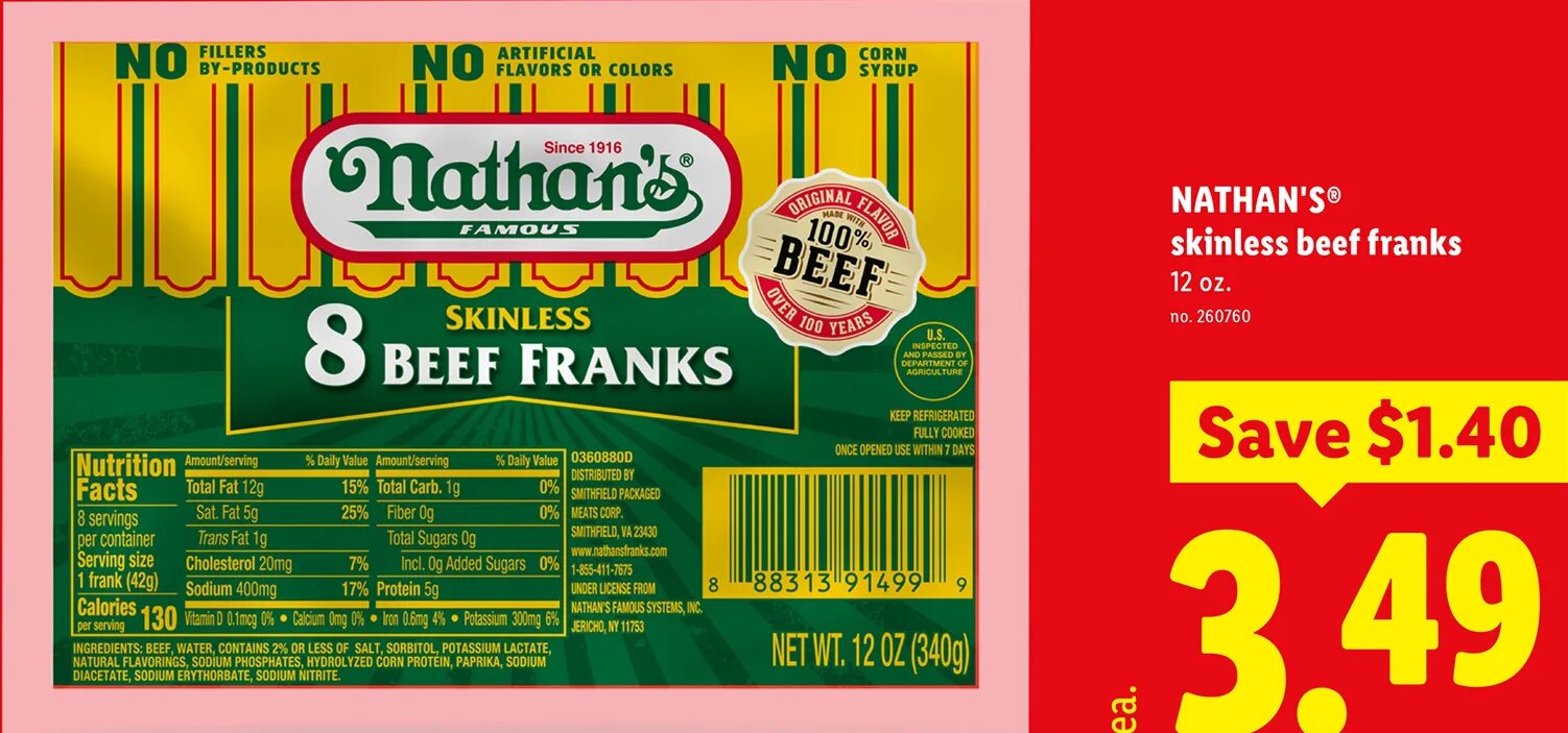 NATHAN'S® skinless beef franks at Lidl