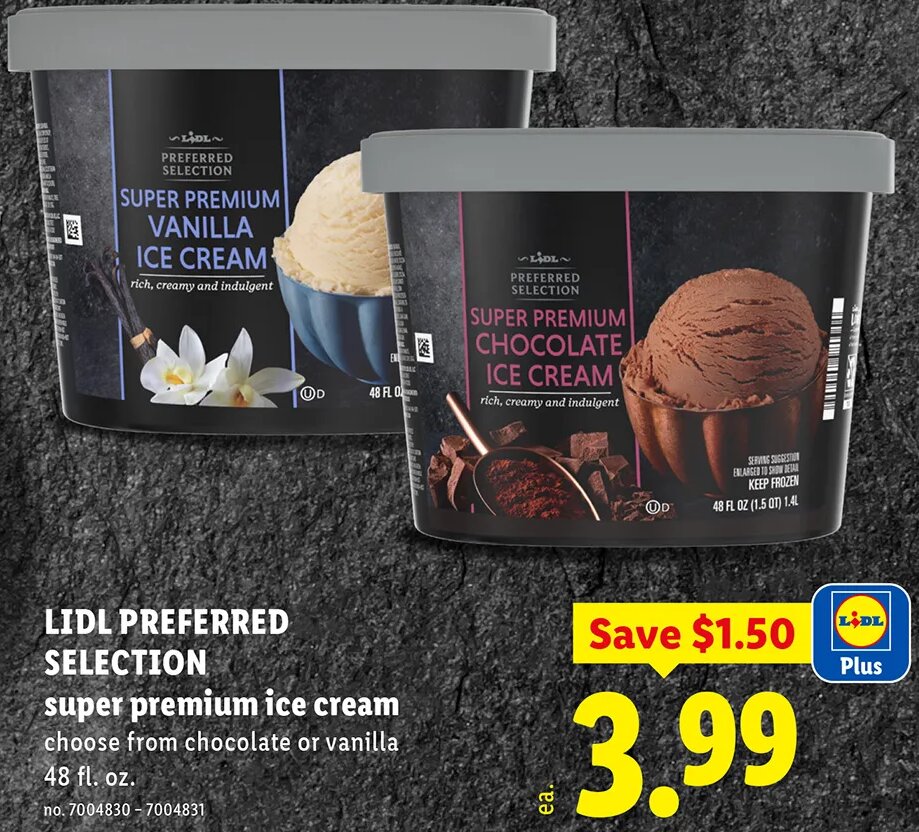 LIDL PREFERRED SELECTION super premium ice cream at Lidl