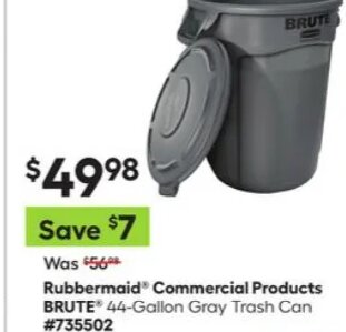 Rubbermaid Commercial Products BRUTE 44-Gallon Gray Trash Can