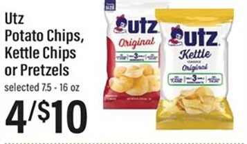 Utz Potato Chips, Kettle Chips or Pretzels