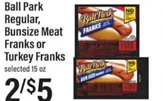 Ball Park Regular, Bunsize Meat Franks or Turkey Franks at Lowes Foods