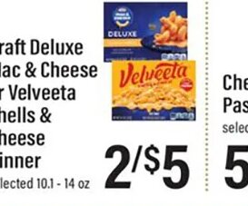 Kraft Deluxe Mac & Cheese or Velveeta Shells & Cheese Dinner at Lowes Foods