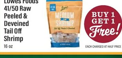 Lowes Foods 41/50 Raw Peeled & Deveined Tail Off Shrimp