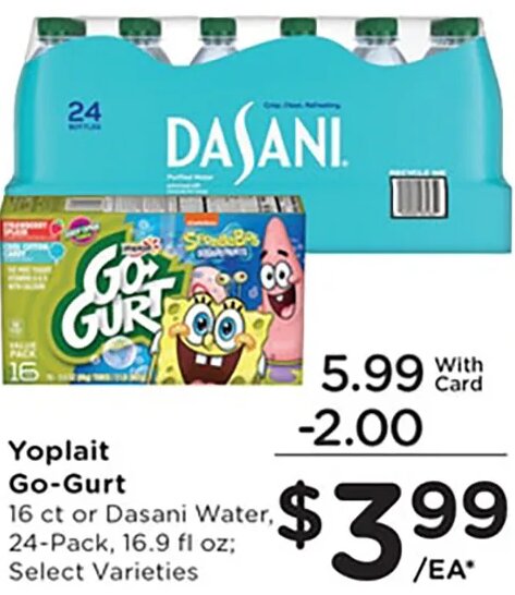 Yoplait Go-Gurt or Dasani Water at Mariano's