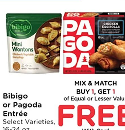 Bibigo Mini Wontons or Pagoda Egg Rolls