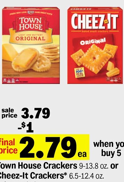 Town House Crackers or Cheez-It Crackers at Meijer