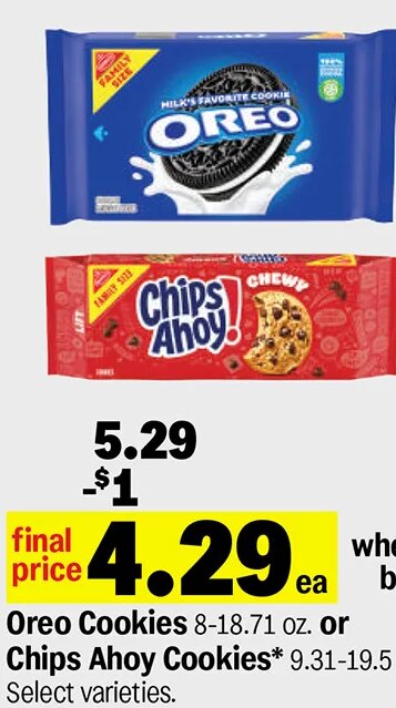 Oreo Cookies or Chips Ahoy Cookies at Meijer