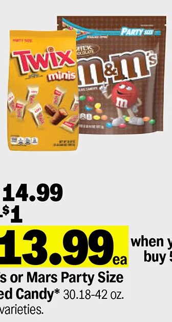 M&M's or Mars Party Size Bagged Candy at Meijer