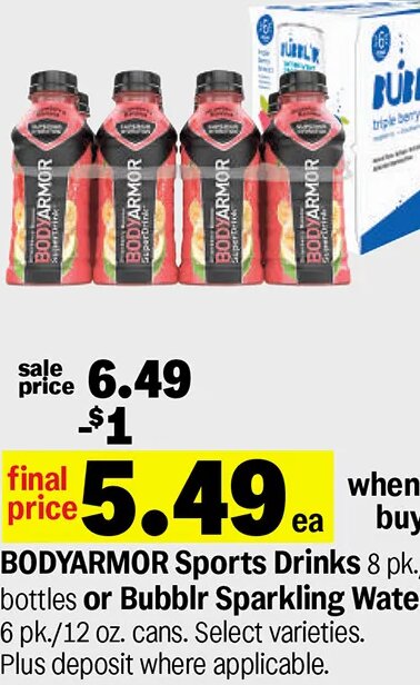 BODYARMOR Sports Drinks or Bubblr Sparkling Water