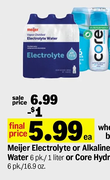 Meijer Electrolyte or Alkaline Water or Core Hydration