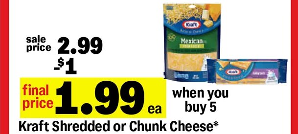 Kraft Shredded or Chunk Cheese