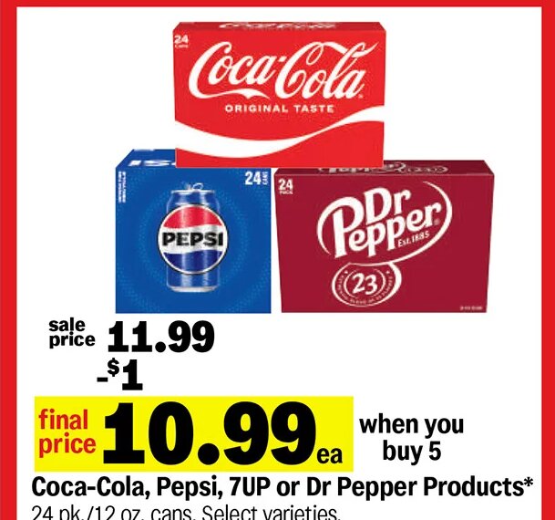 Coca-Cola, Pepsi, 7UP or Dr Pepper Products