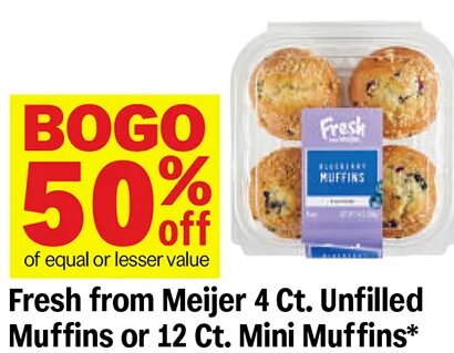 Fresh from Meijer 4 Ct. Unfilled Muffins or 12 Ct. Mini Muffins