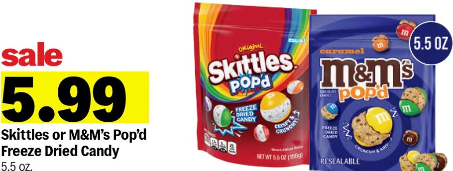 Skittles or M&M's Pop'd Freeze Dried Candy at Meijer