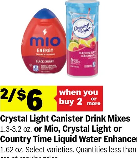 Crystal Light Canister Drink Mixes or Mio, Crystal Light or Country Time Liquid Water Enhancer