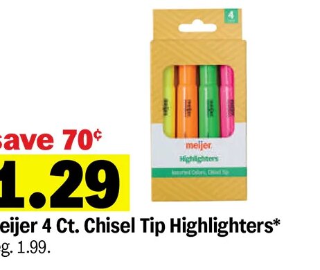 Meijer 4 Ct. Chisel Tip Highlighters