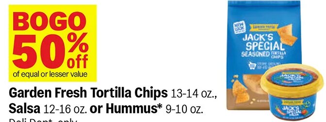 Garden Fresh Tortilla Chips, Salsa or Hummus