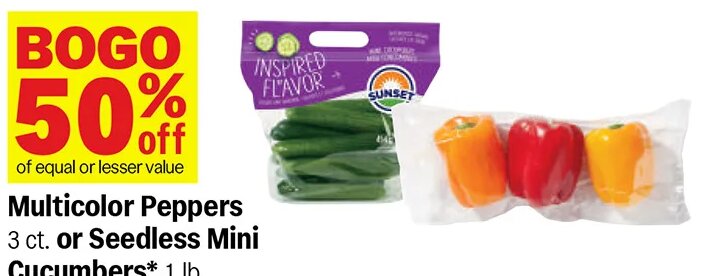 Multicolor Peppers or Seedless Mini Cucumbers