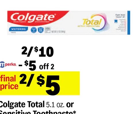 Colgate Total or Sensitive Toothpaste at Meijer
