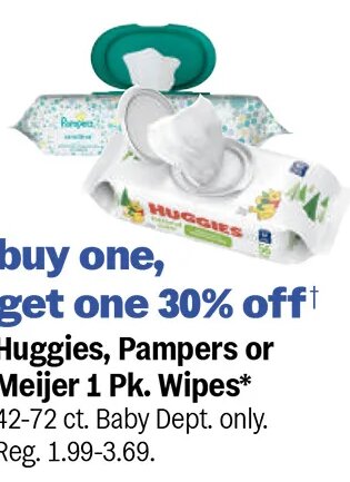 Huggies, Pampers or Meijer 1 Pk. Wipes*