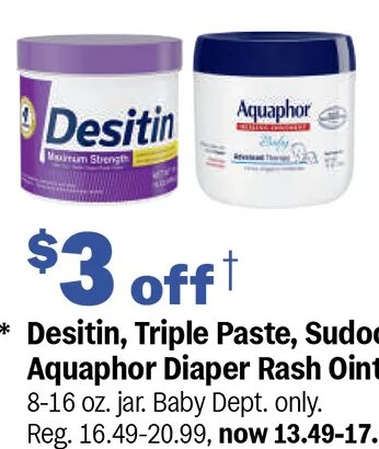 Desitin, Triple Paste, Sudocrem and Aquaphor Diaper Rash Ointments*