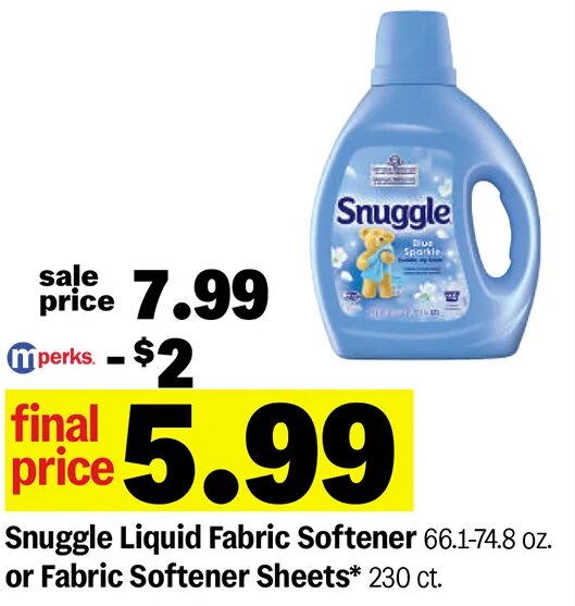 Snuggle Liquid Fabric Softener or Fabric Softener Sheets