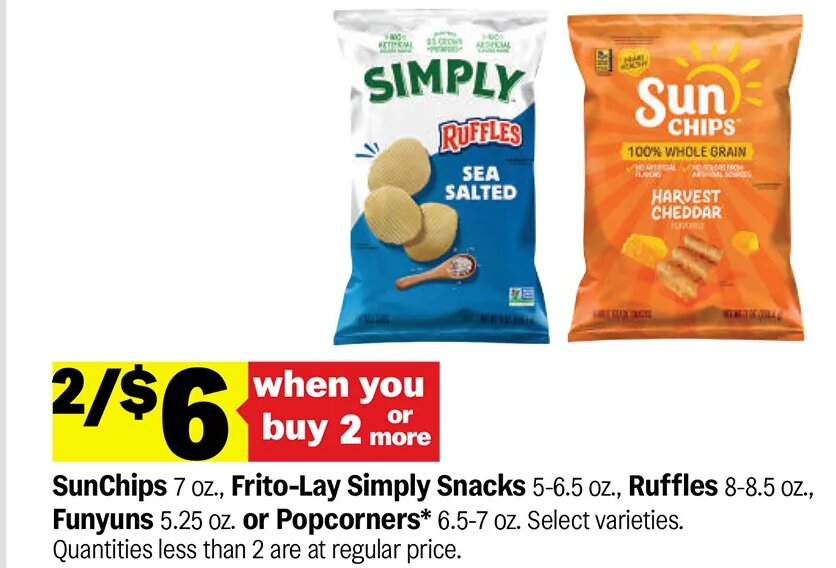 SunChips, Frito-Lay Simply Snacks, Ruffles or Popcorners at Meijer