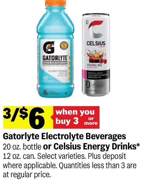 Gatorlyte Electrolyte Beverages or Celsius Energy Drinks at Meijer