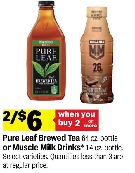 Pure Leaf Brewed Tea or Muscle Milk Drinks at Meijer