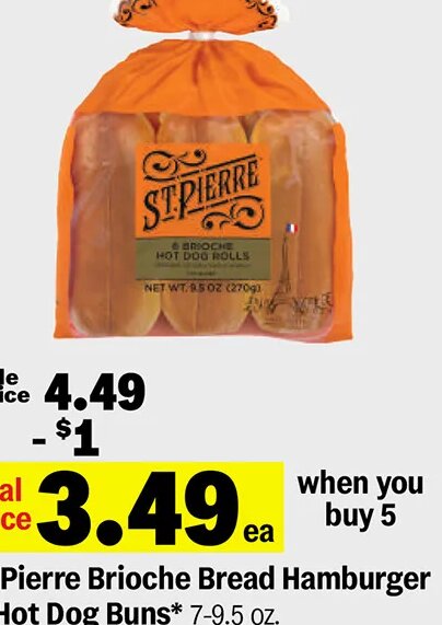 St. Pierre Brioche Bread Hamburger or Hot Dog Buns