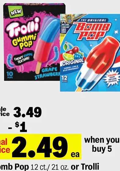 Bomb Pop or Trolli Gummi Pops at Meijer