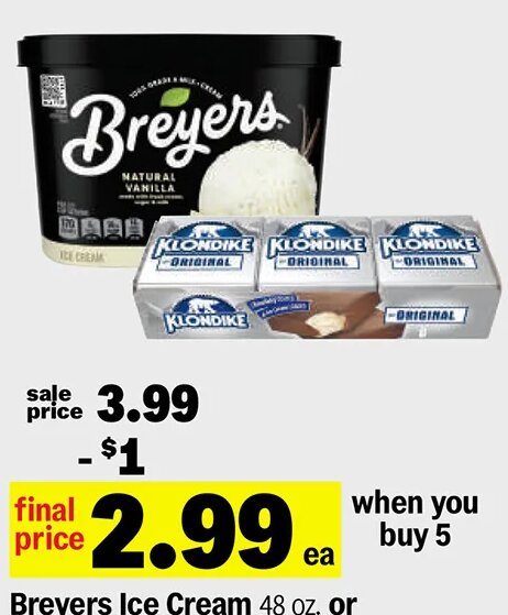 Breyers Ice Cream or Klondike Ice Cream Bars at Meijer