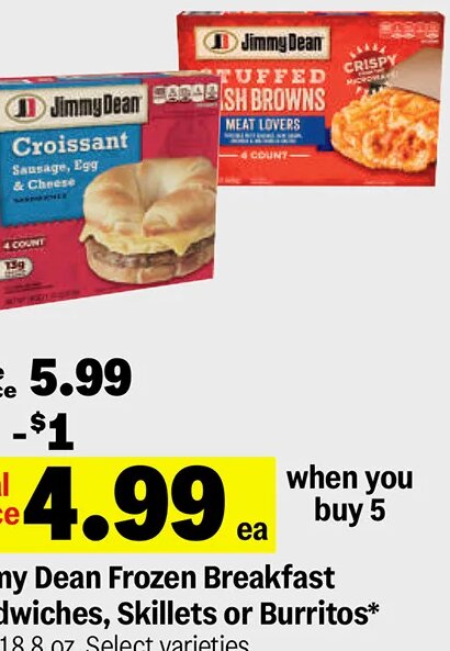 Jimmy Dean Frozen Breakfast Sandwiches, Skillets or Burritos at Meijer