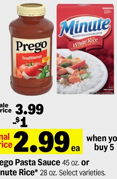 Prego Pasta Sauce or Minute Rice at Meijer