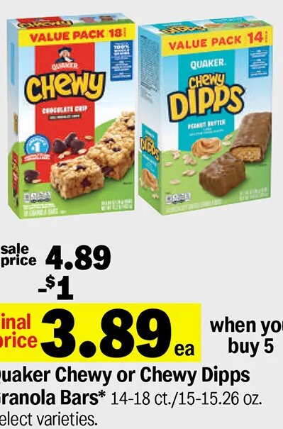 Quaker Chewy or Chewy Dipps at Meijer