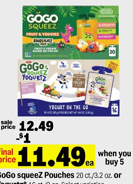 GoGo squeeZ Pouches or Yogurtz