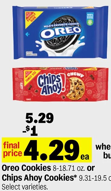 Oreo Cookies or Chips Ahoy Cookies at Meijer