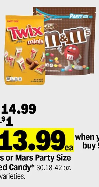 M&M's or Mars Party Size Bagged Candy at Meijer
