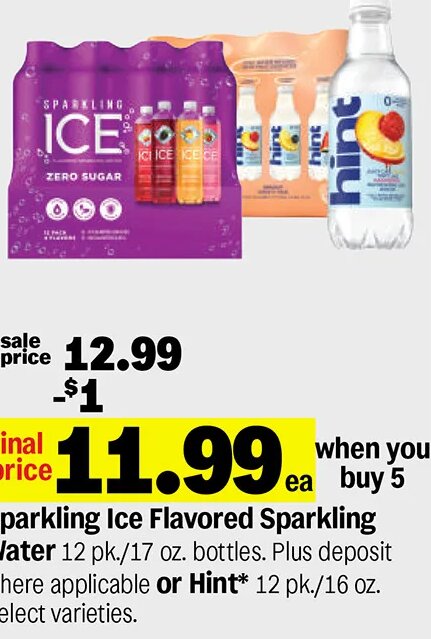 Sparkling Ice Flavored Sparkling Water or Hint at Meijer