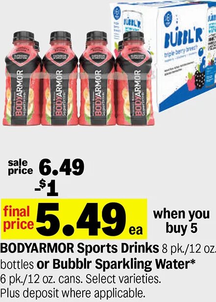 BODYARMOR Sports Drinks or Bubblr Sparkling Water at Meijer