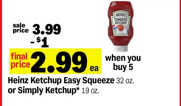 Heinz Ketchup Easy Squeeze or Simply Ketchup