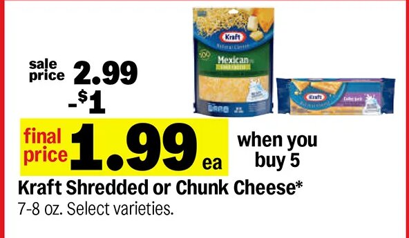 Kraft Shredded or Chunk Cheese at Meijer