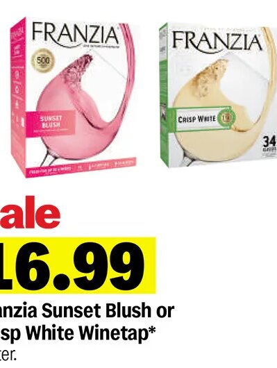 Franzia Sunset Blush or Crisp White Winetap*