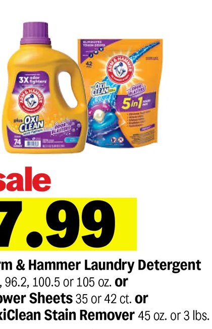 Arm & Hammer Laundry Detergent, Power Sheets or OxiClean Stain Remover at Meijer